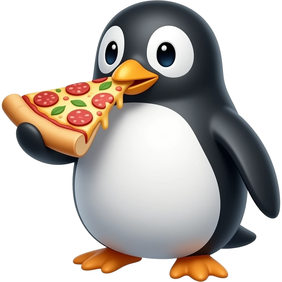 UN EMOJI DE UNN PINGÜINO COMIENDO PIZZA emoji