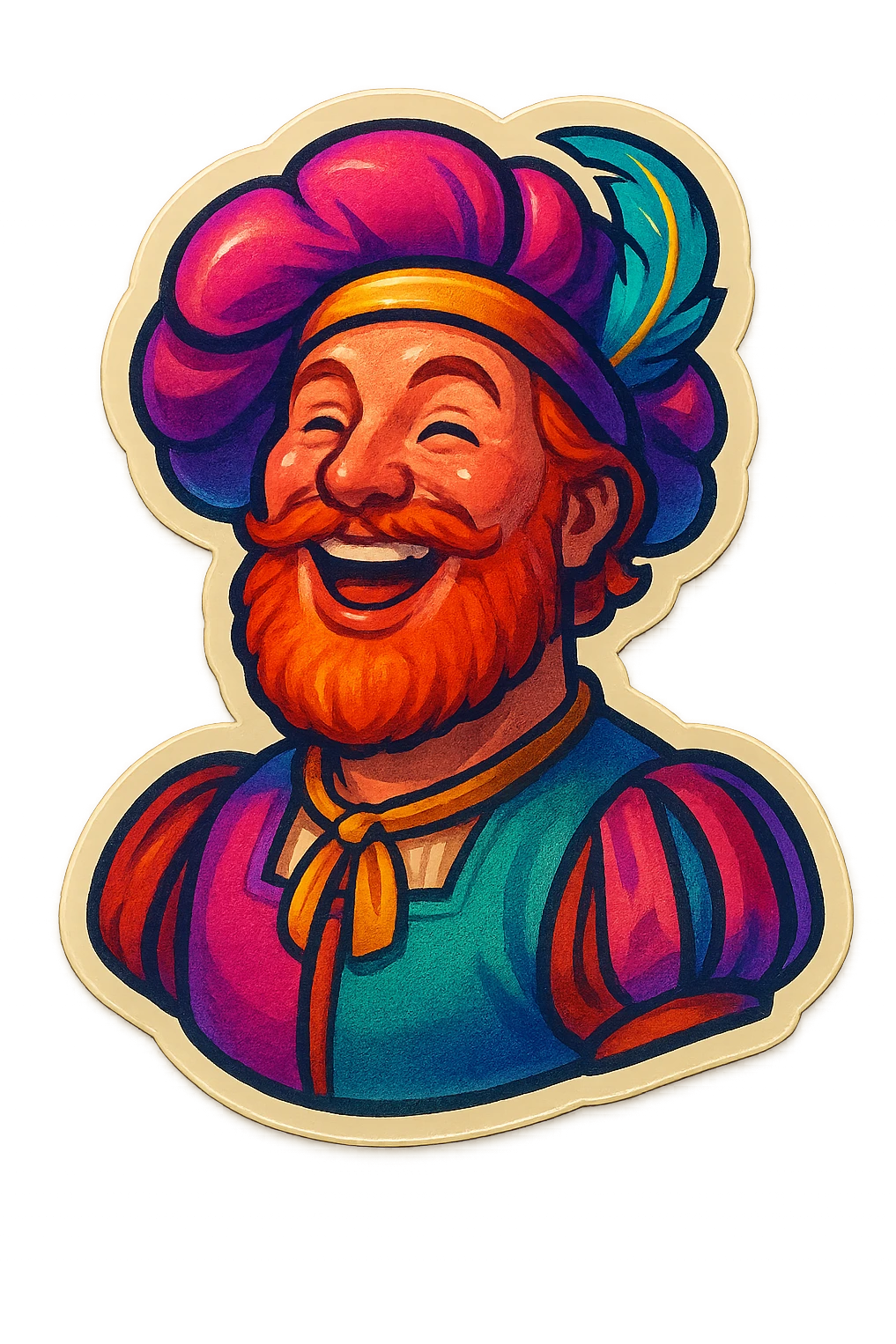 Red-bearded Landsknecht bust showing joy, flat lightning emoji