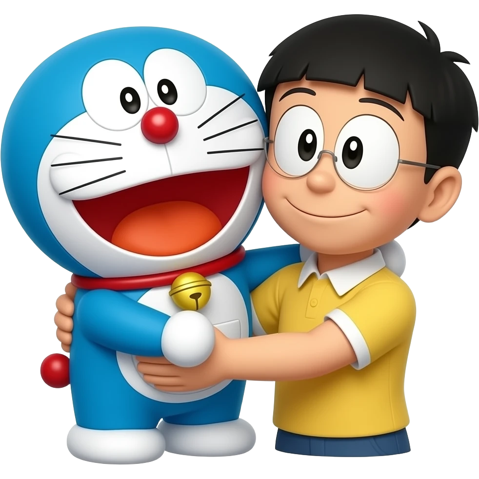 Doremon and Nobita hug emoji emoji