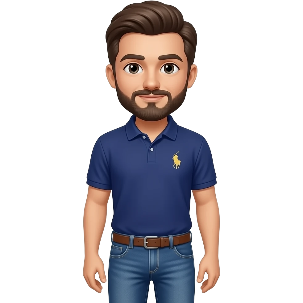 haz una persona con pantalones tejanos apretados con barba i un polo raph lauren emoji