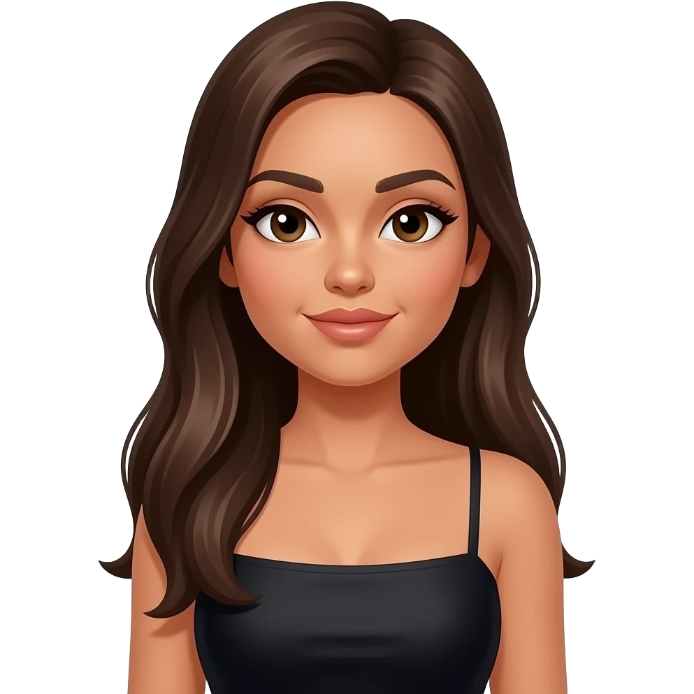 rich long straight hair burnet latina woman kissy face wearing cute black tube dress emoji