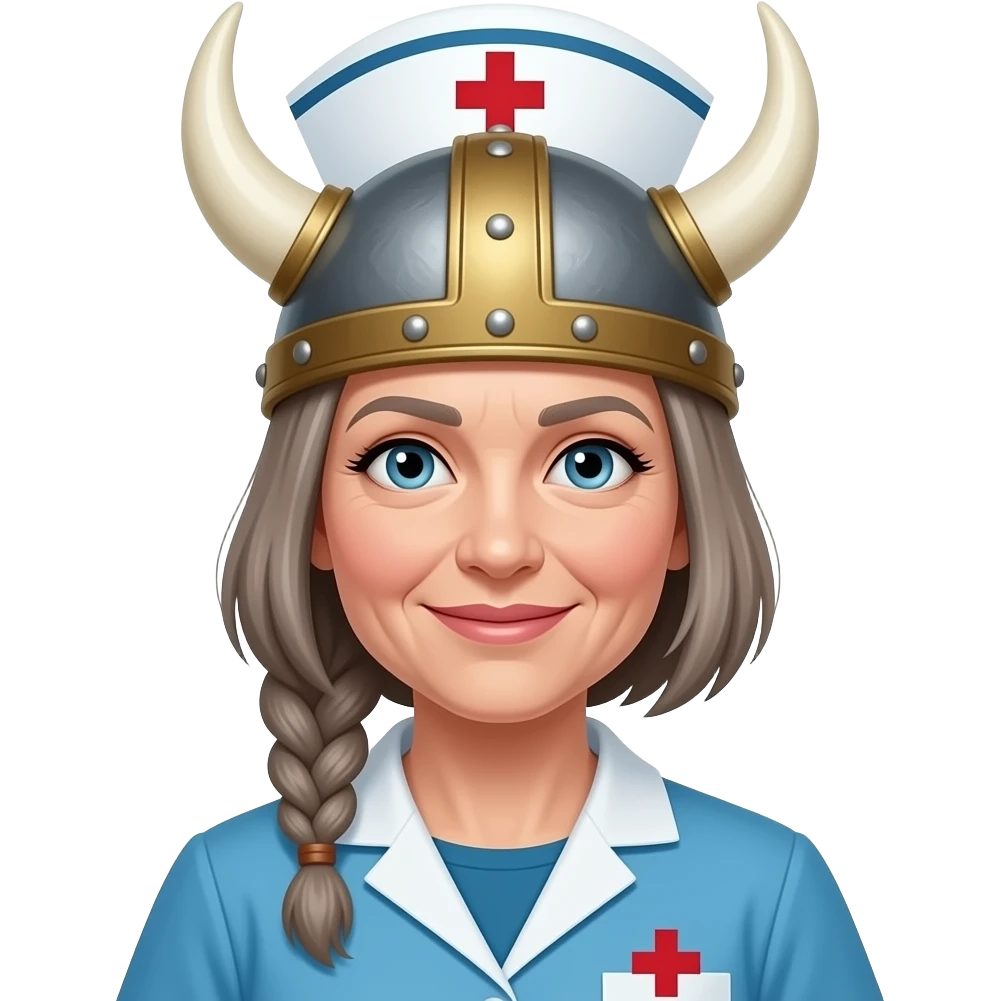 Viking helmet older woman with braids and cropped hair nurse lesbians emoji