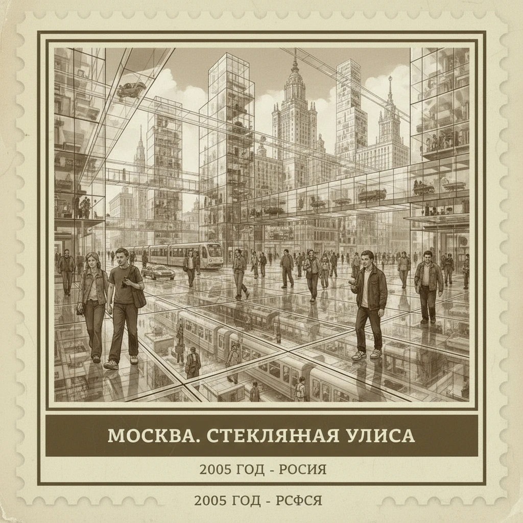 Полностью стеклянная улица в Москве, 2005 год.

Стиль - фотореализм.

Стилизуй под марку с фото emoji