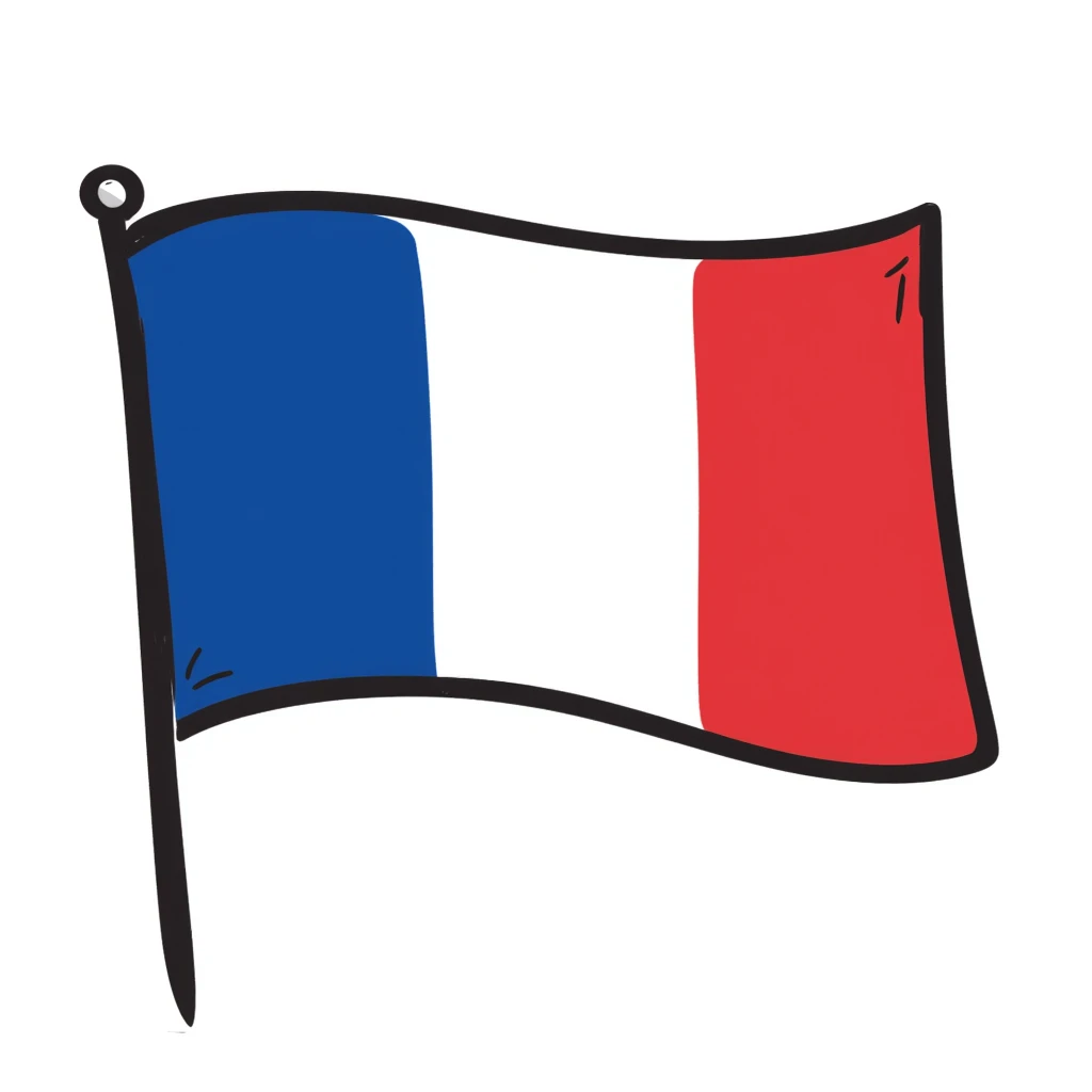 hand-drawn doodle style French flag with blue, white, and red vertical stripes emoji