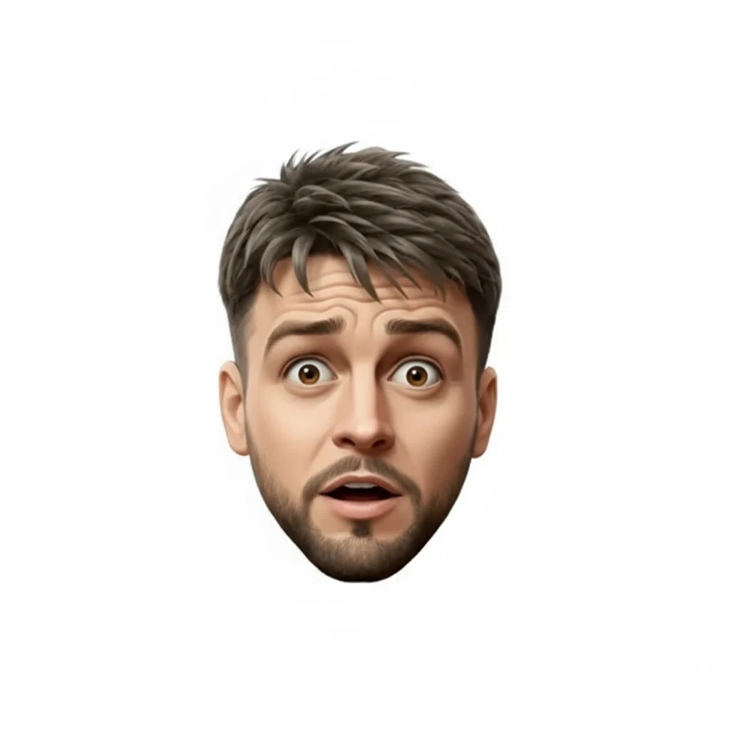 нарисуй этого человека с таком же стиле, только взгляд должен быть испуганно растерянный, без фона emoji