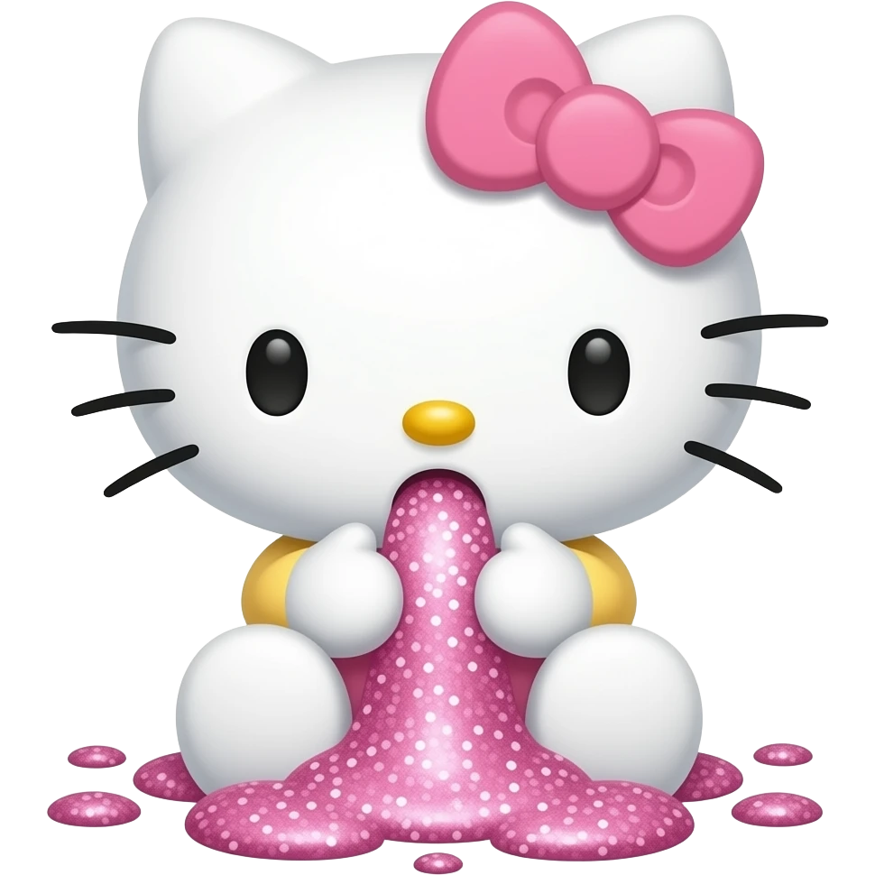 Hello kitty with a pale pink bow puking up pink glitter emoji