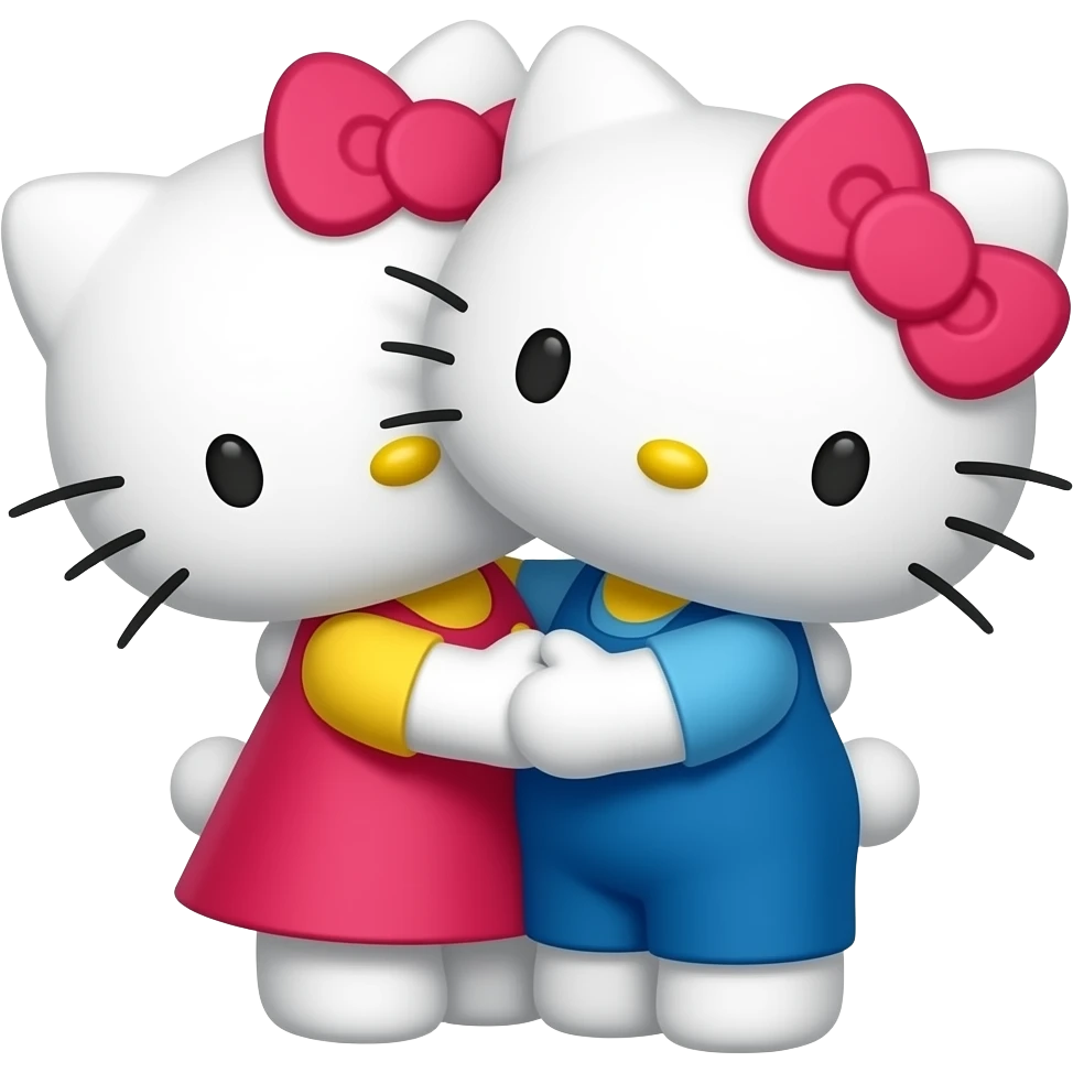 Two hello kitty’s hugging emoji