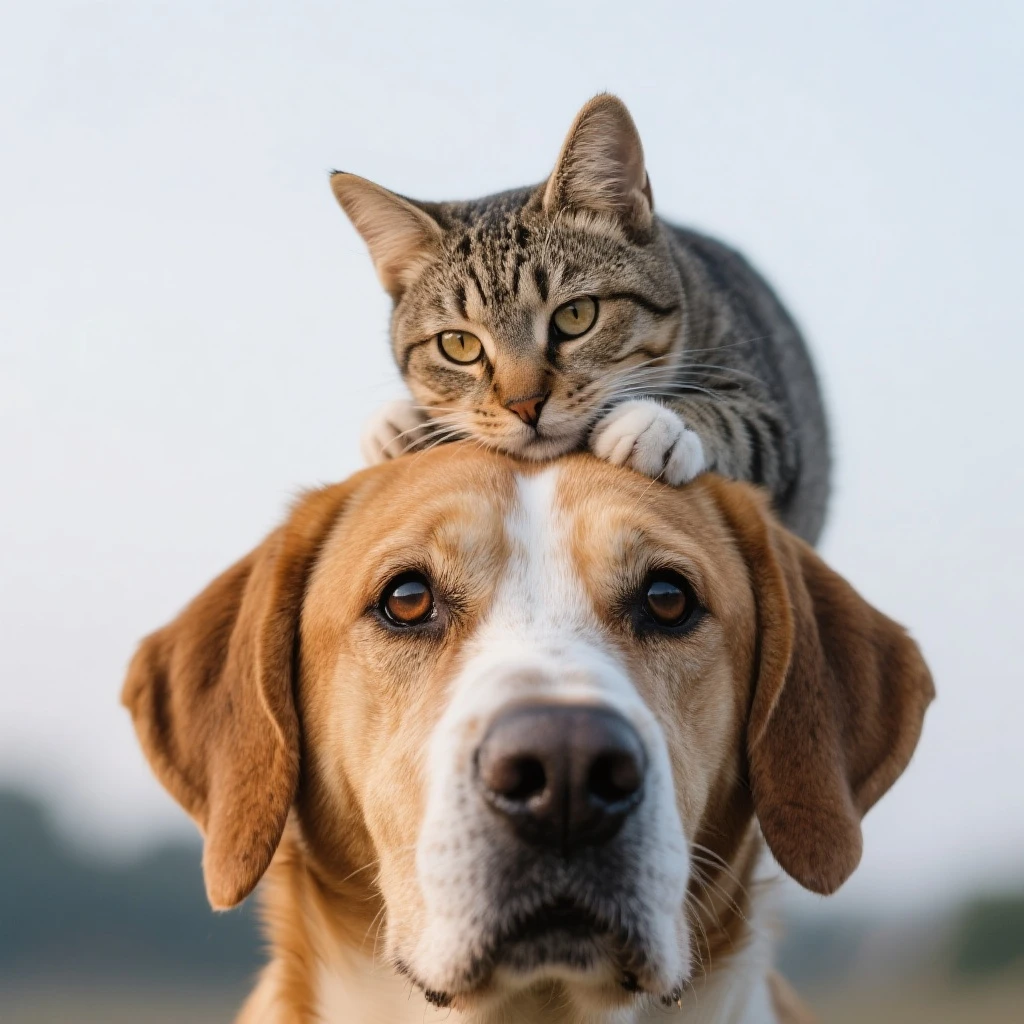 A cat on the head of dog emoji