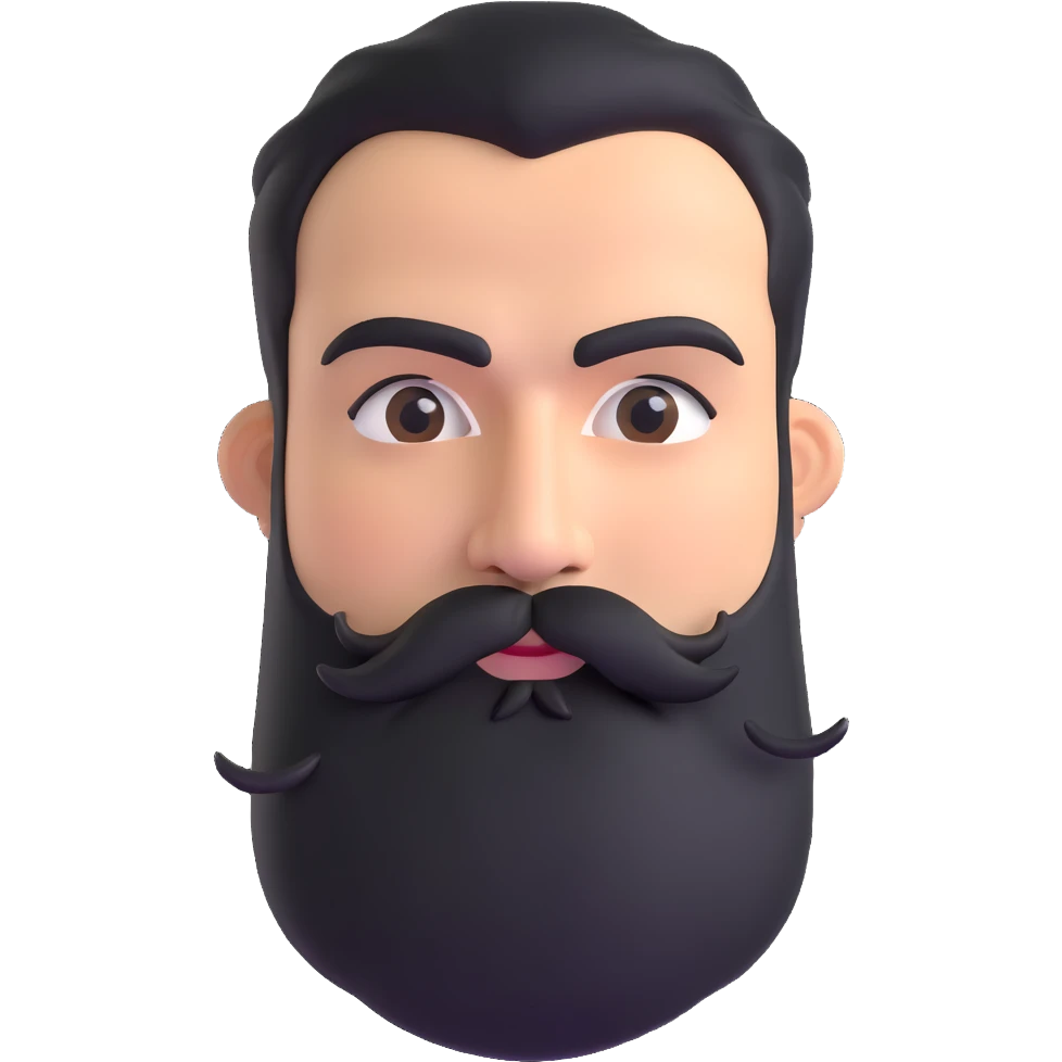 man with thick beard, mustache, and unibrow eyebrows that connect in the middle emoji