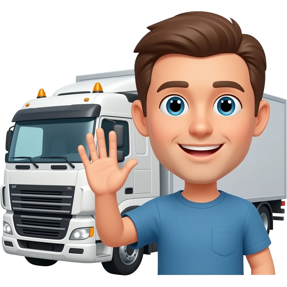 person waving at lorry emoji