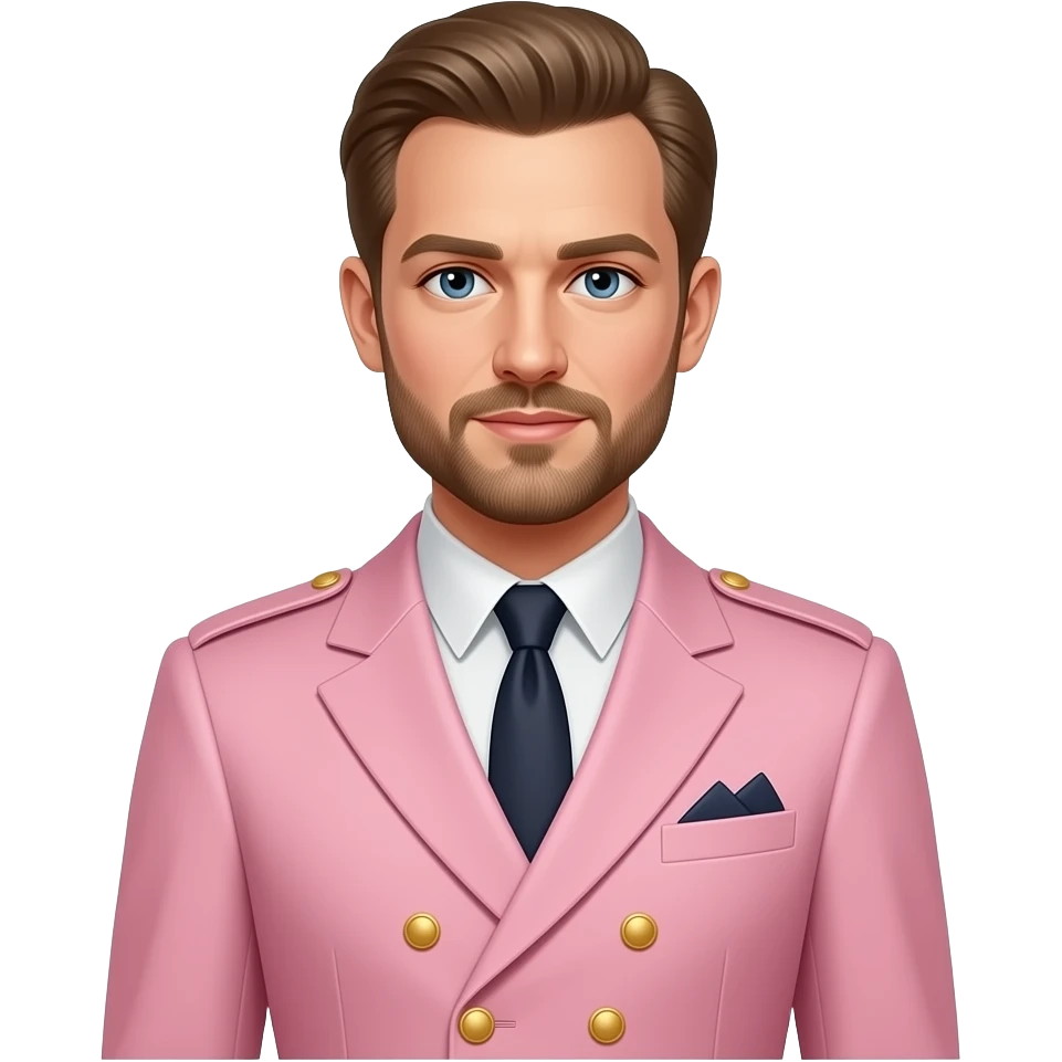 Fashion inspired British royal guard, isolated, centered, no background, tailored blush pink ceremonial coat, gold buttons, elegant London luxury aesthetic emoji