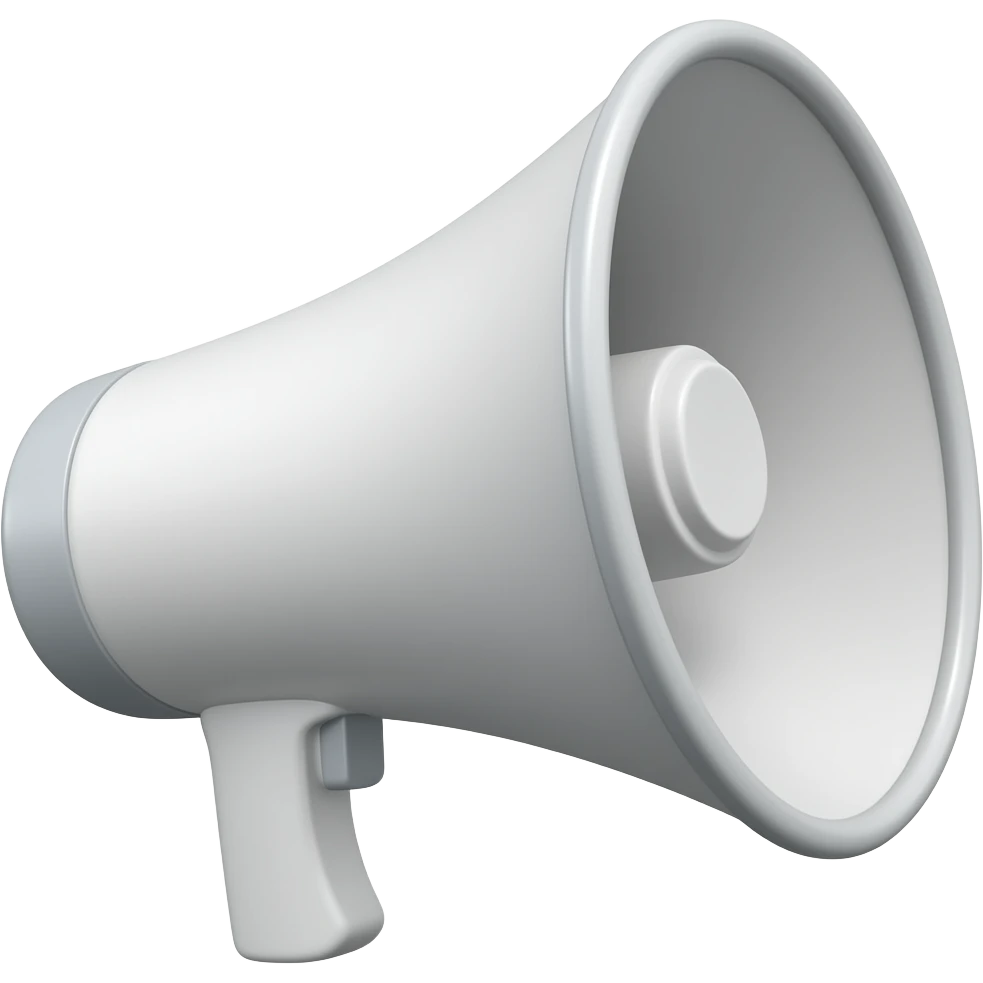 Simple and minimalistic sticker of a megaphone, white outline, smooth gradients or solid colours emoji