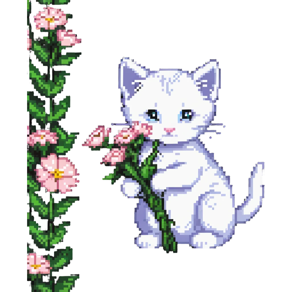 Kitten smells flowers emoji