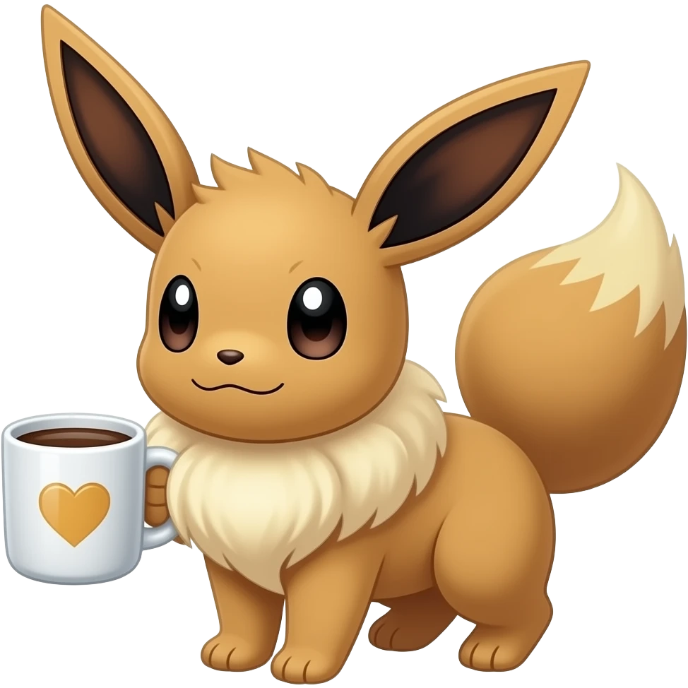 Pokémon Evee holding a coffee emoji