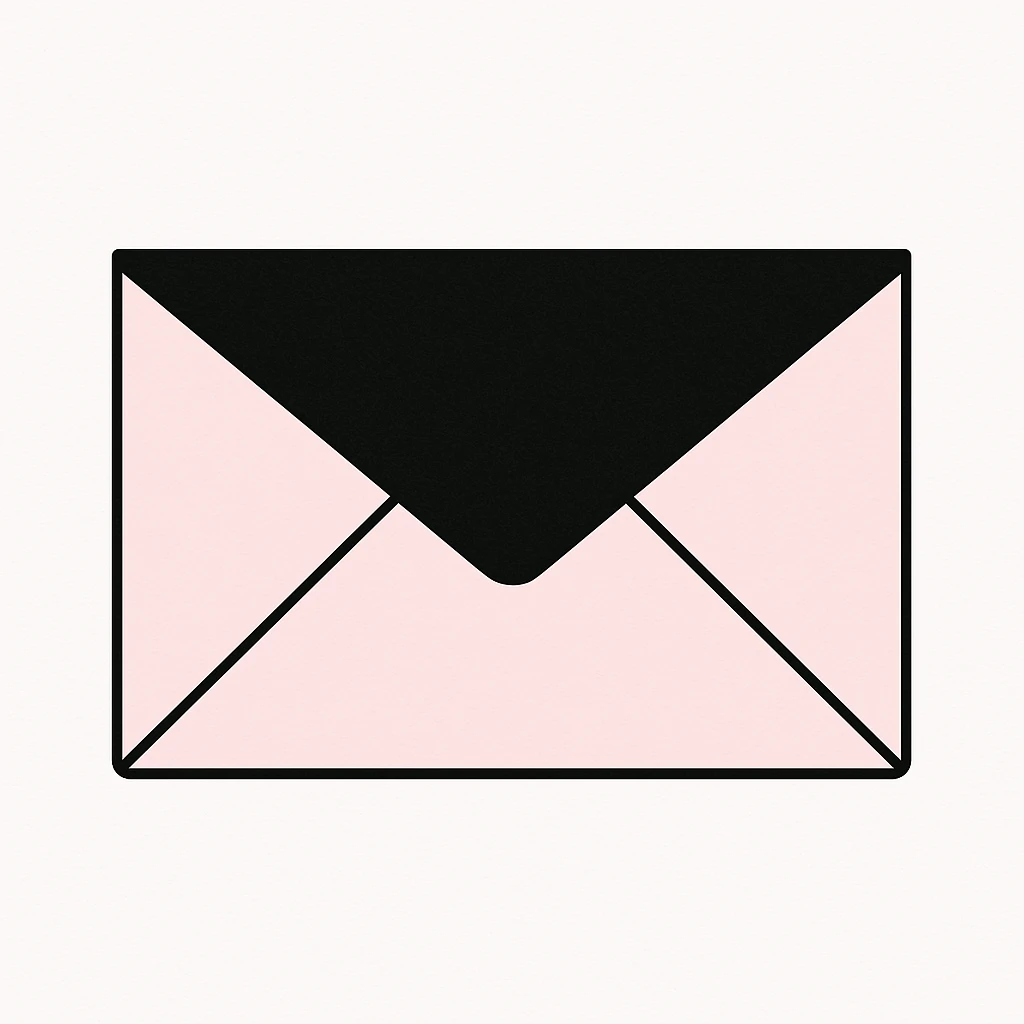 minimal pink and black envelope on white background, no text emoji