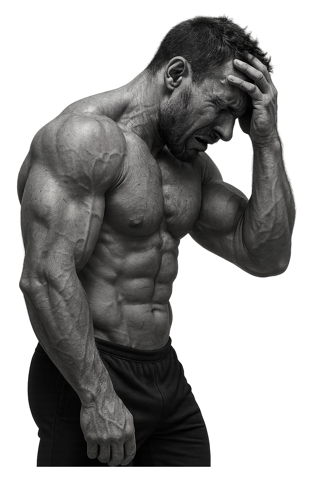 BODYBUILDER disperato di profilo con la mano sulla fronte emoji