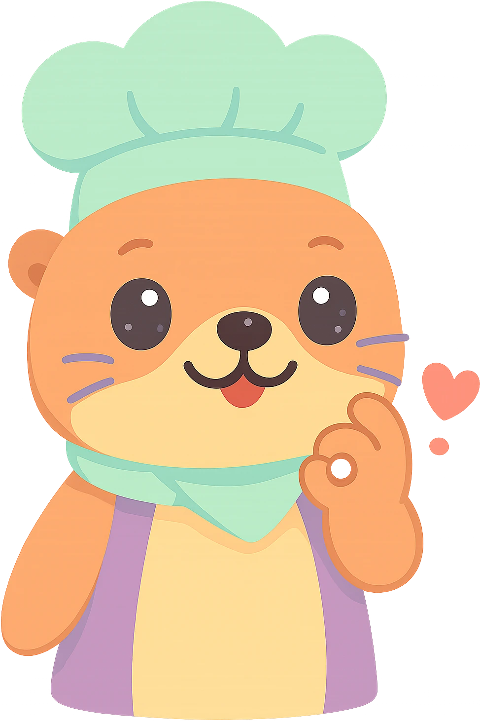 Move the otter's hand closer to its mouth as it does the chef's kiss, keep the red heart and transparent background, kawaii style. emoji