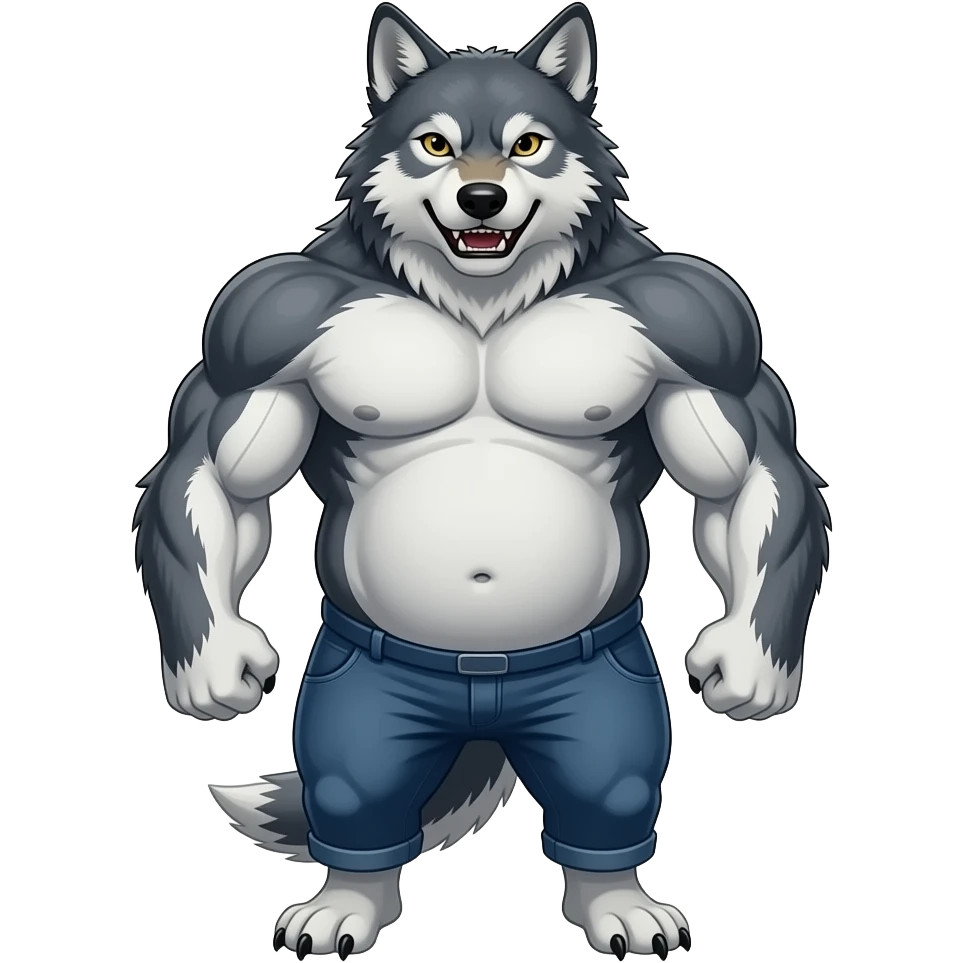 un lobo feroz son musculos con mucha barriga emoji