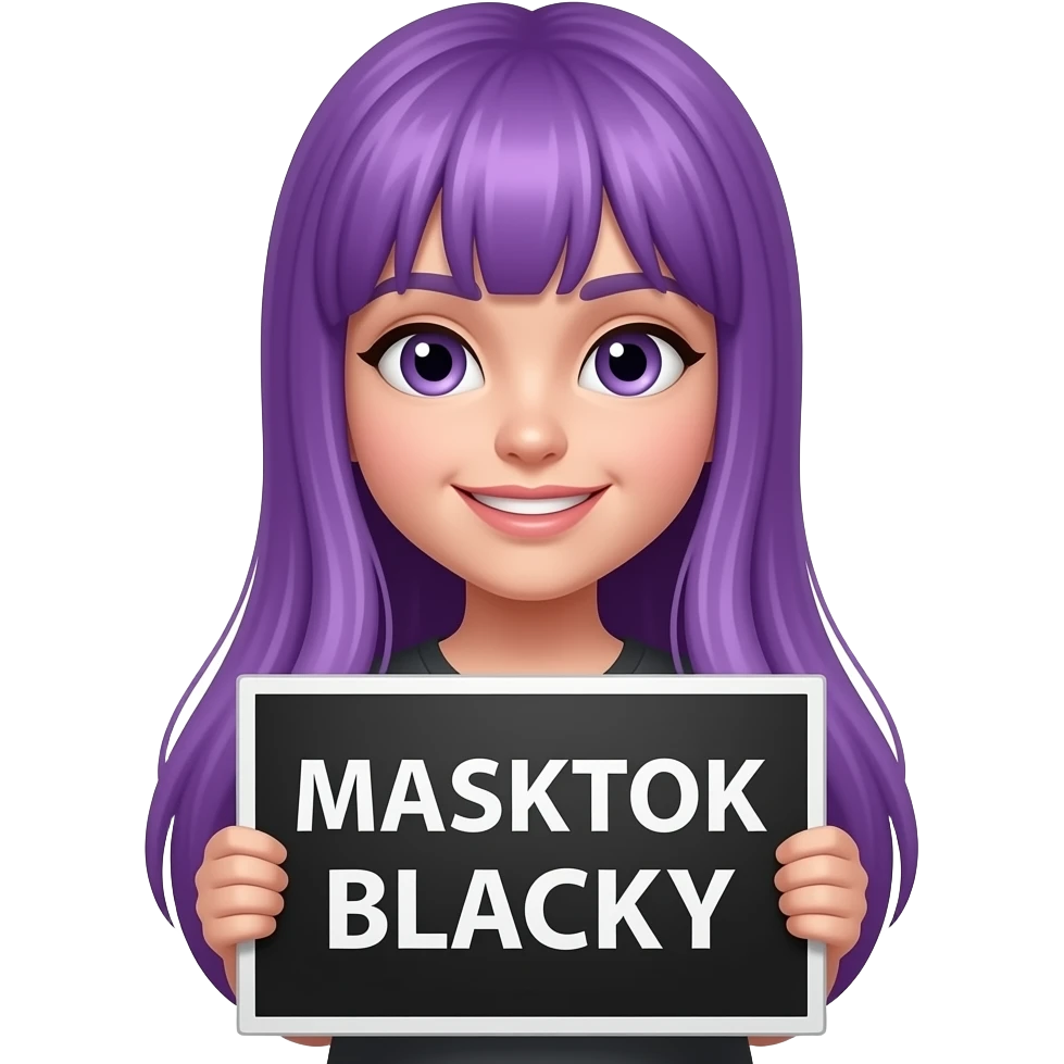 girl with long purple hair with a MASKTOK BLACKY sign emoji