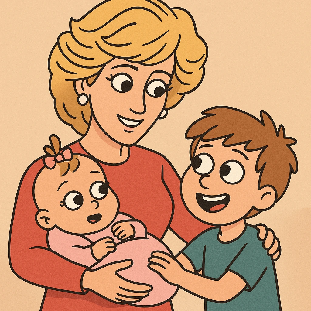 Princess Diana a baby Girl mom and a boy holding the baby emoji