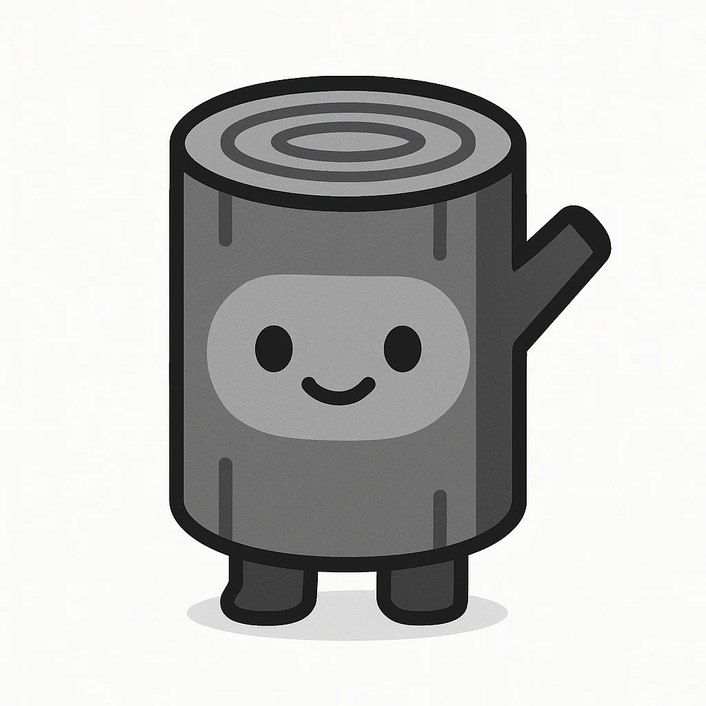 happy log, minimal style, clean lines, subtle smile, soft color palette emoji