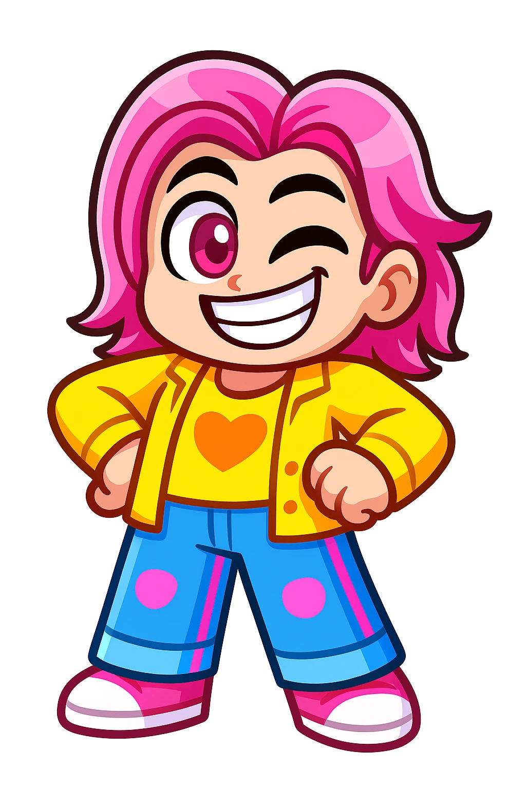 Extract every character from the background, including the clothes and accessories they are wearing, and place on a transparent background. Keep the original style and appearance exactly the same. and separately give me the each character picture

 emoji