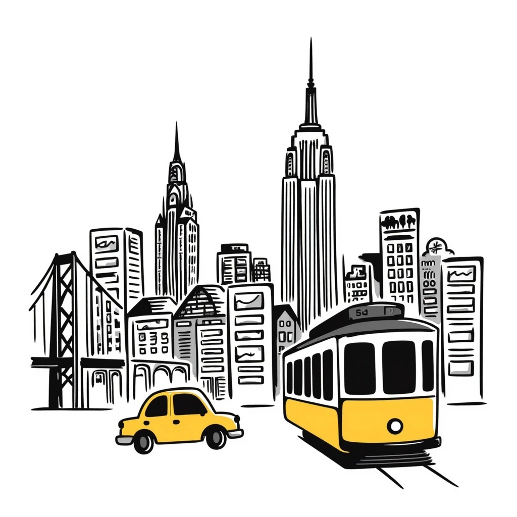 city landscape of San Francisco mixed in with new york  emoji