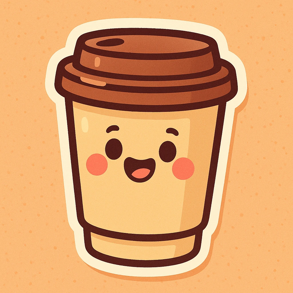 takeaway coffee cup, pastel colors, thick outline, graphic shadows and highlights, white border, cute cartoon style, variant 1 emoji