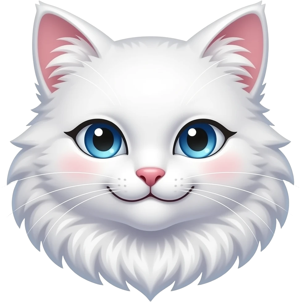 anthropomorphized sexy anime kitty head with blue eyes and long white fur smiling emoji