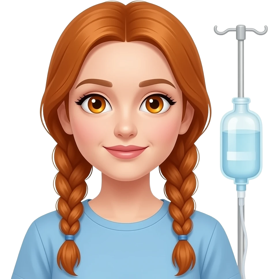 sexy girl with long ginger braids and ginger eyes at the dialysis emoji