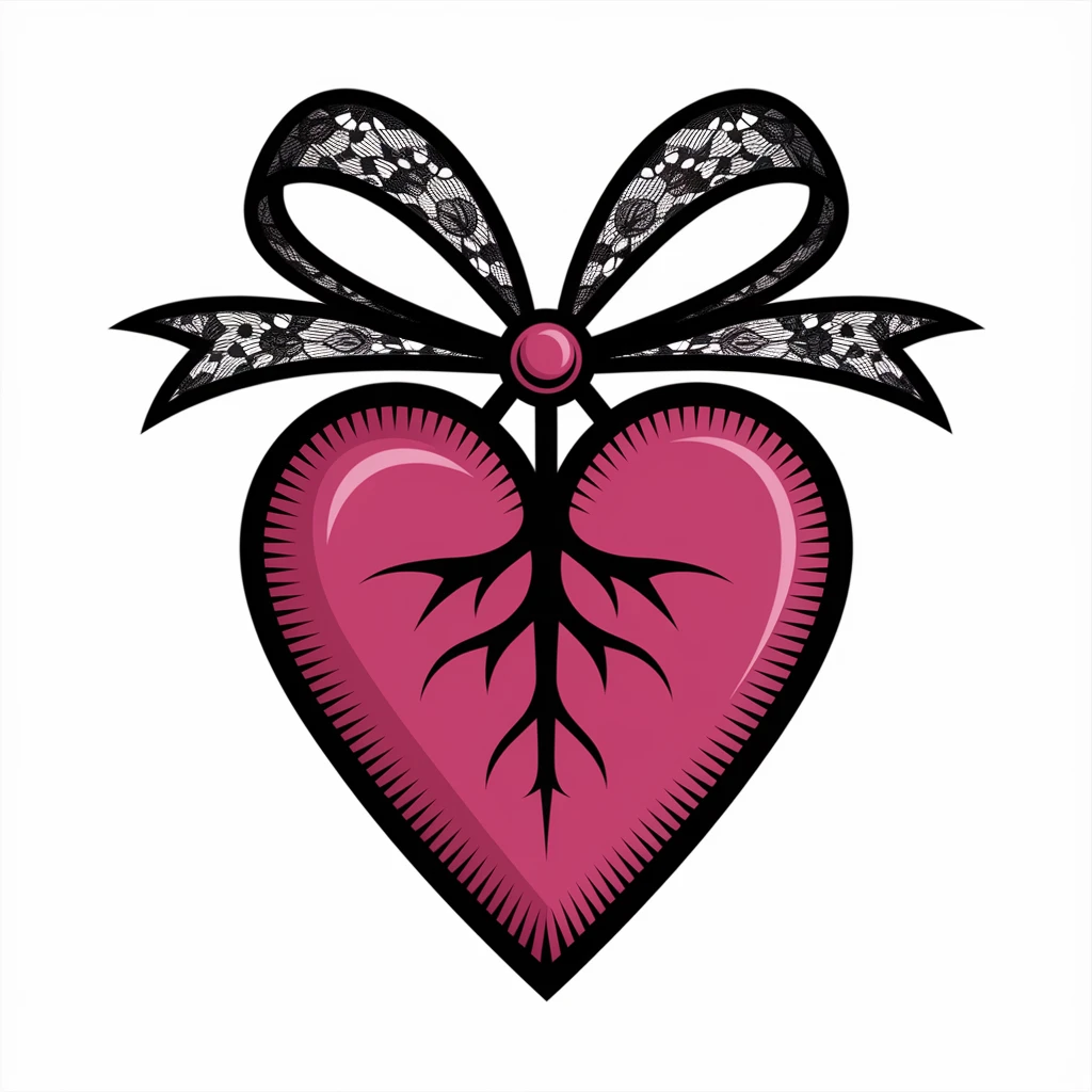 gothic heart with a black lace ribbon emoji