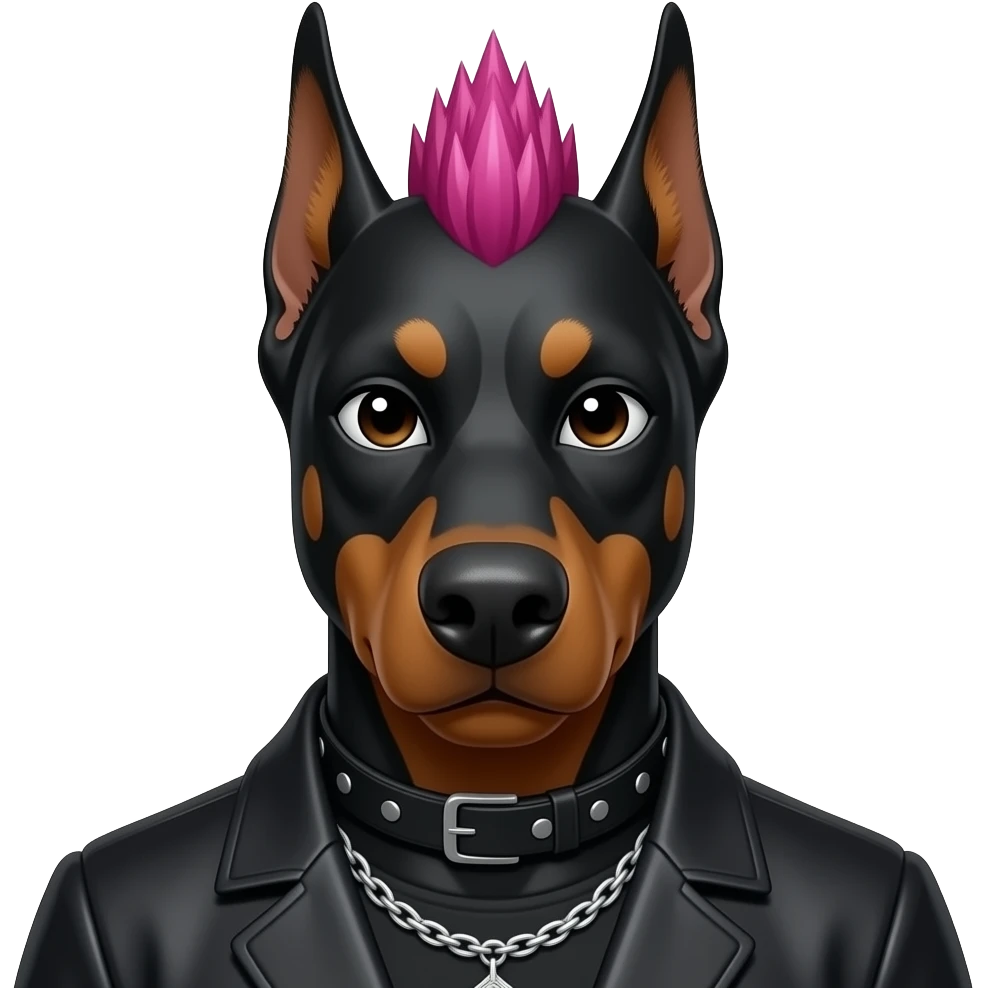 Pink spike Haired heavy metal doberman front facing with full black outfit closeup emoji