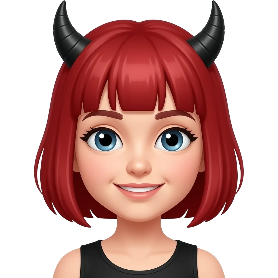 Girl red hair and black and white horns short hair emoji