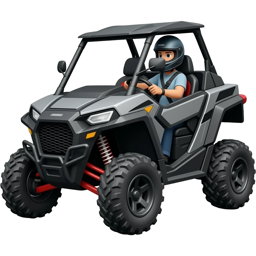 Black color RZR driving with driver wearing helmet on a trail emoji