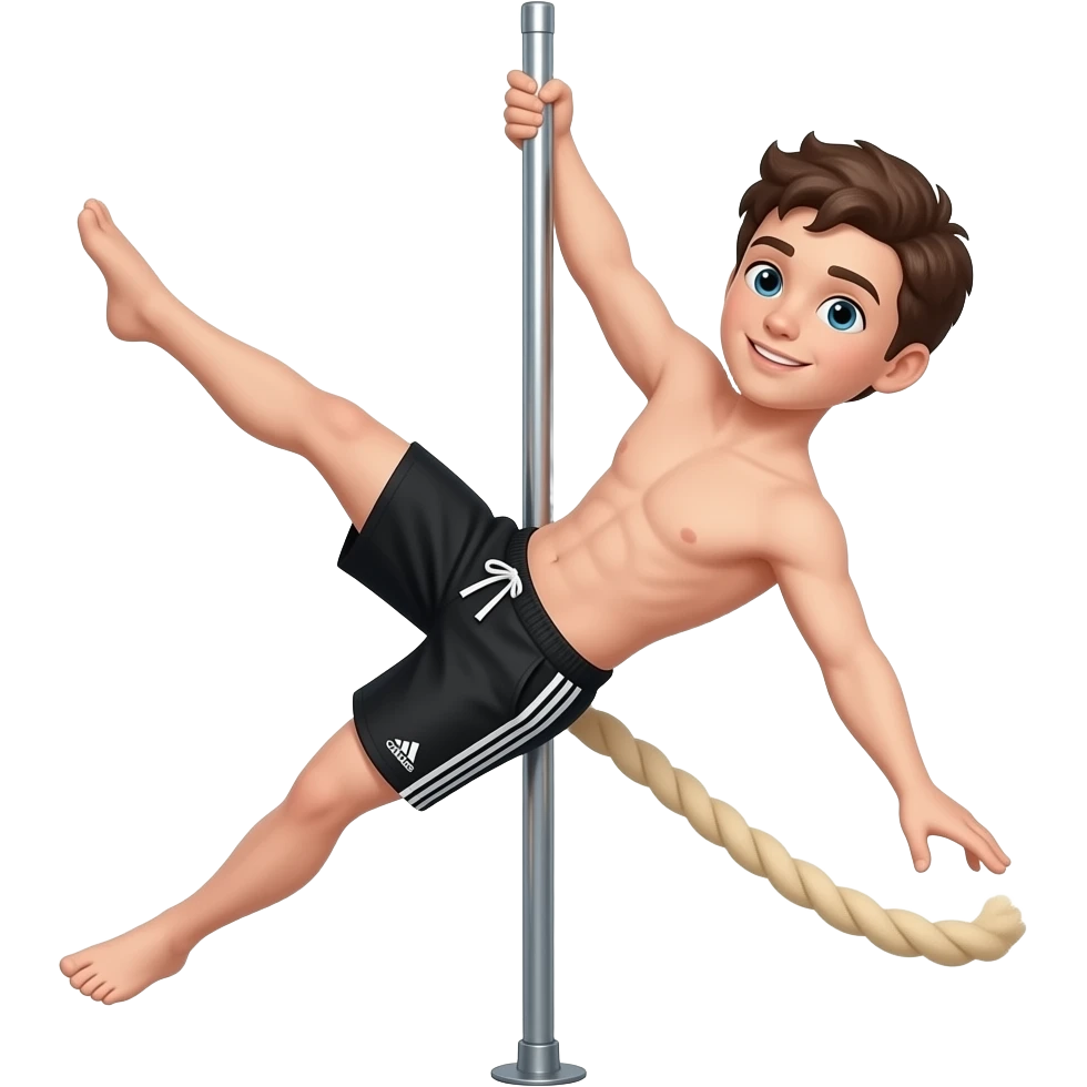 Niño haciendo pole dance con un short negro adidas emoji
