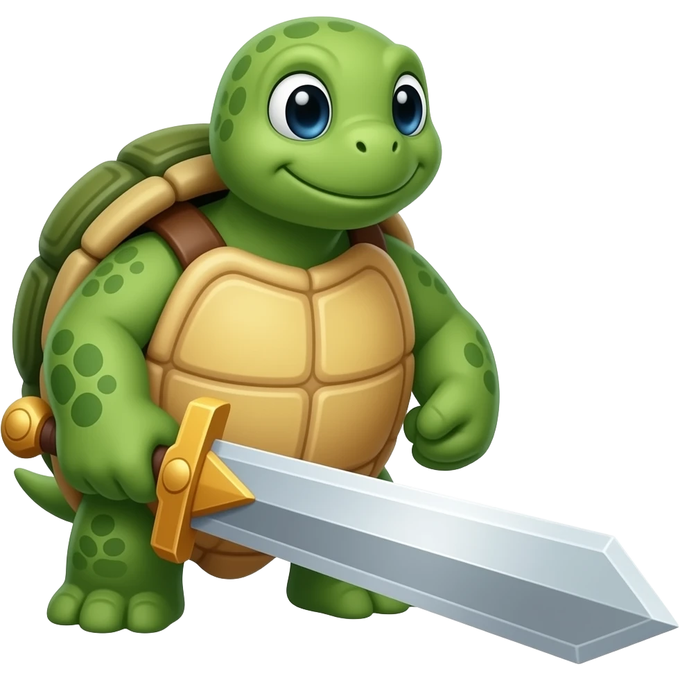 a green turtle with a sowrd near it emoji