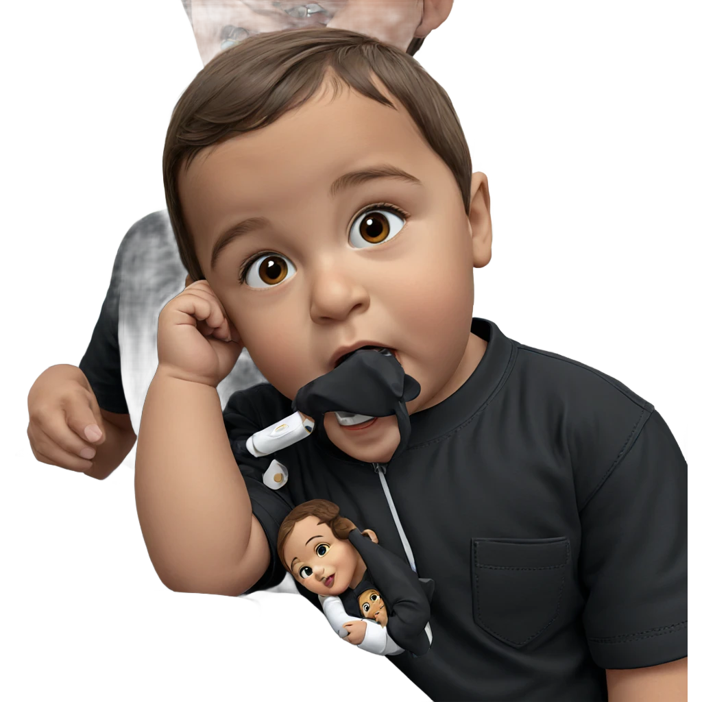 brown haired child in black emoji