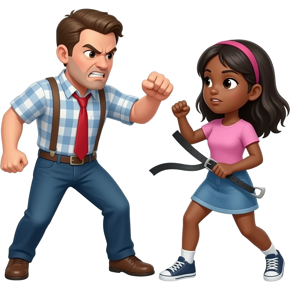 Angry man beating a black girl with belt emoji