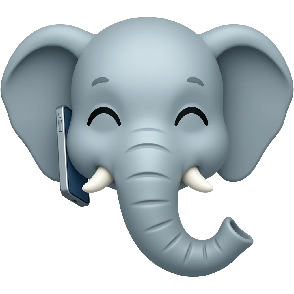 elephant face happy with closed eyes and smartphone on ear emoji