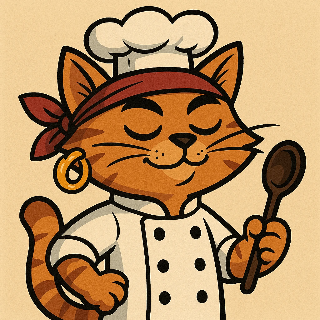 cool cat chef with a big gold earring and a bandana, cartoon style, no text emoji