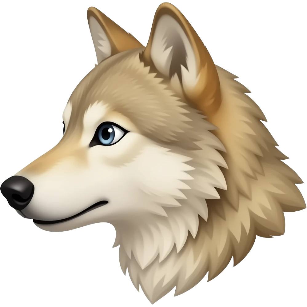 Cool beige adult wolf head realistic Turn sideways light blue gray eyes emoji