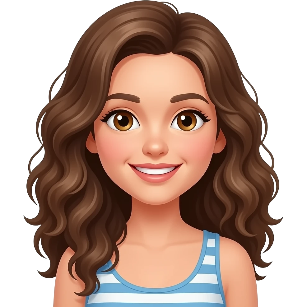 white girl with brown eyes and long curly hair on vacation emoji