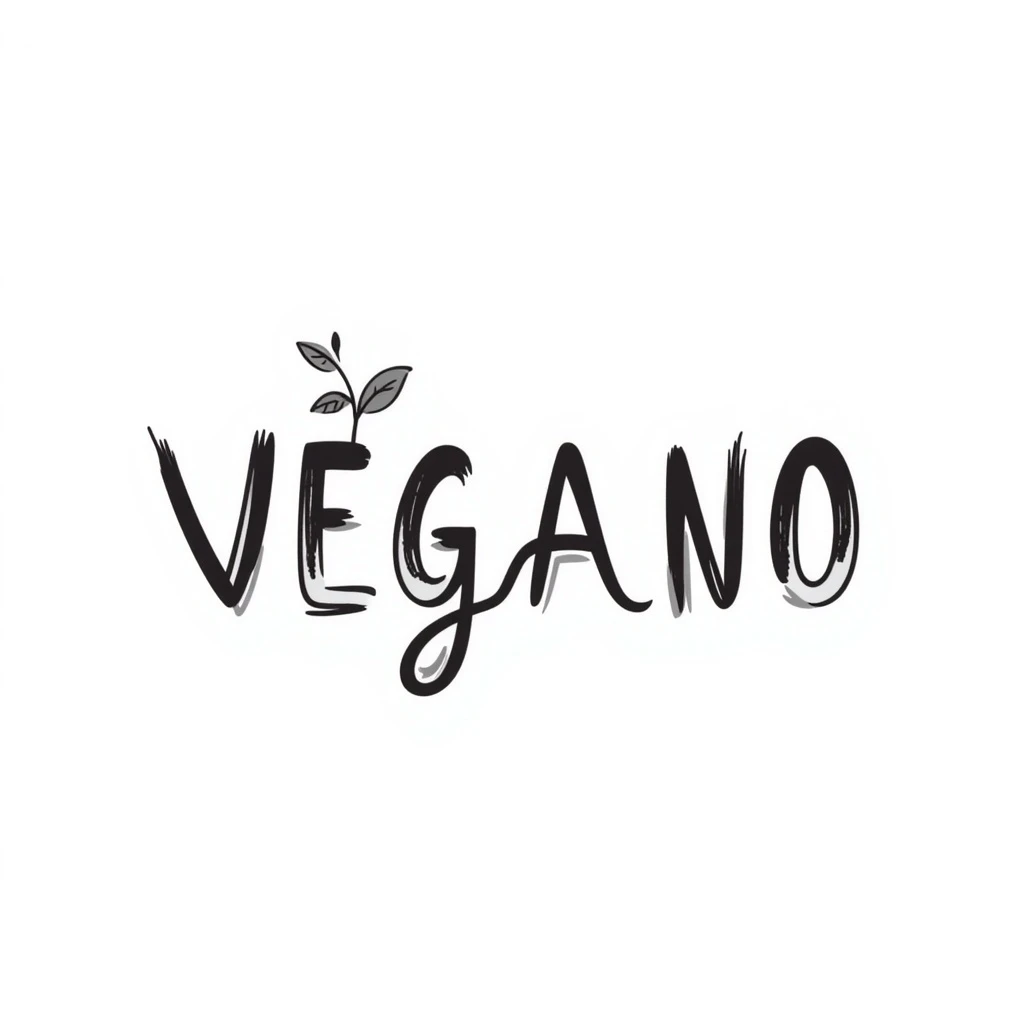 the word VEGANO in a handwritten script with a leafy accent, evoking freshness and nature emoji