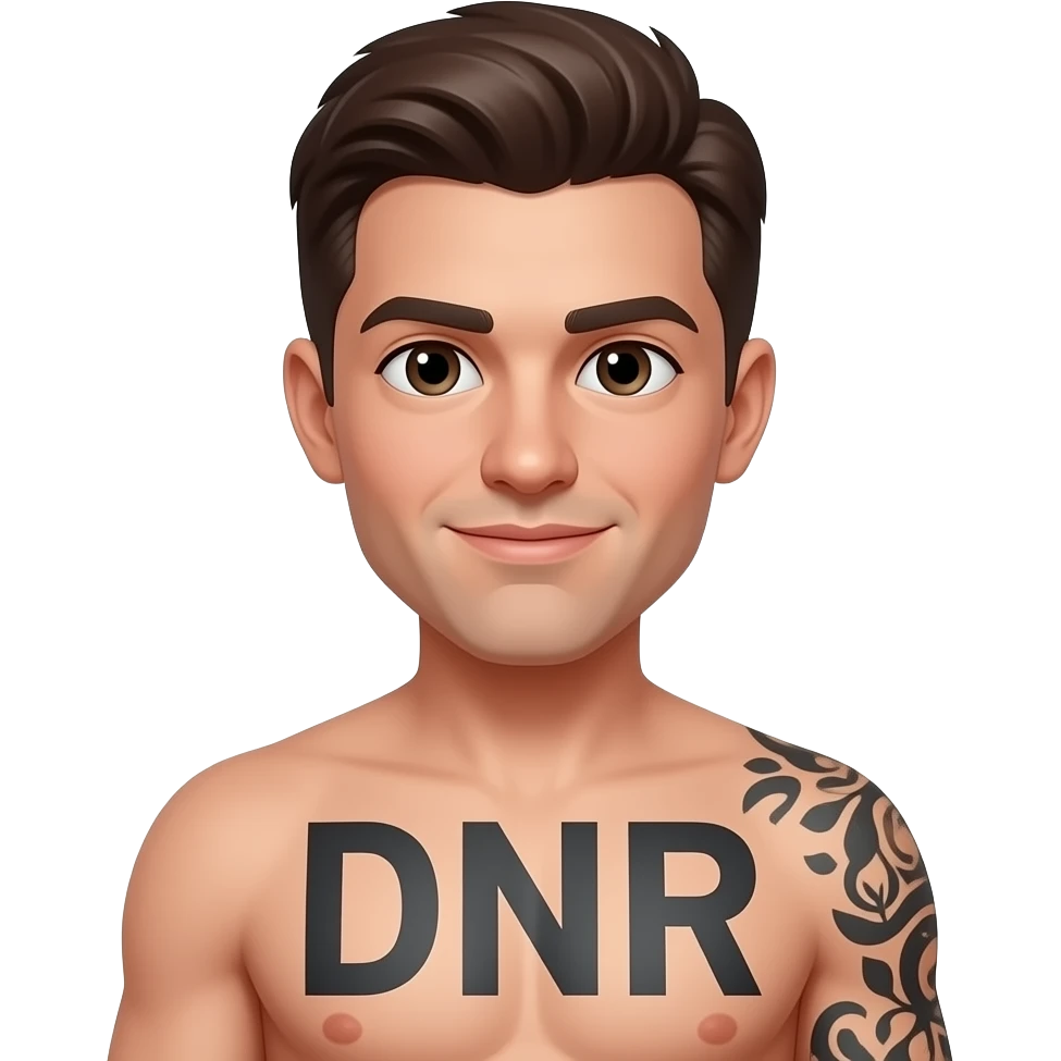 person with "DNR" tattooed across their chest emoji