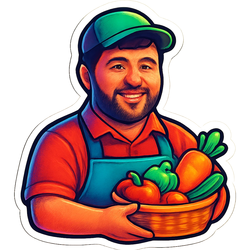 mana shu odamni oziq-ovqat do'konidagi sotuvchi obrazida tasvirla. orqa fonda hech narsa bo'lmasin. emoji