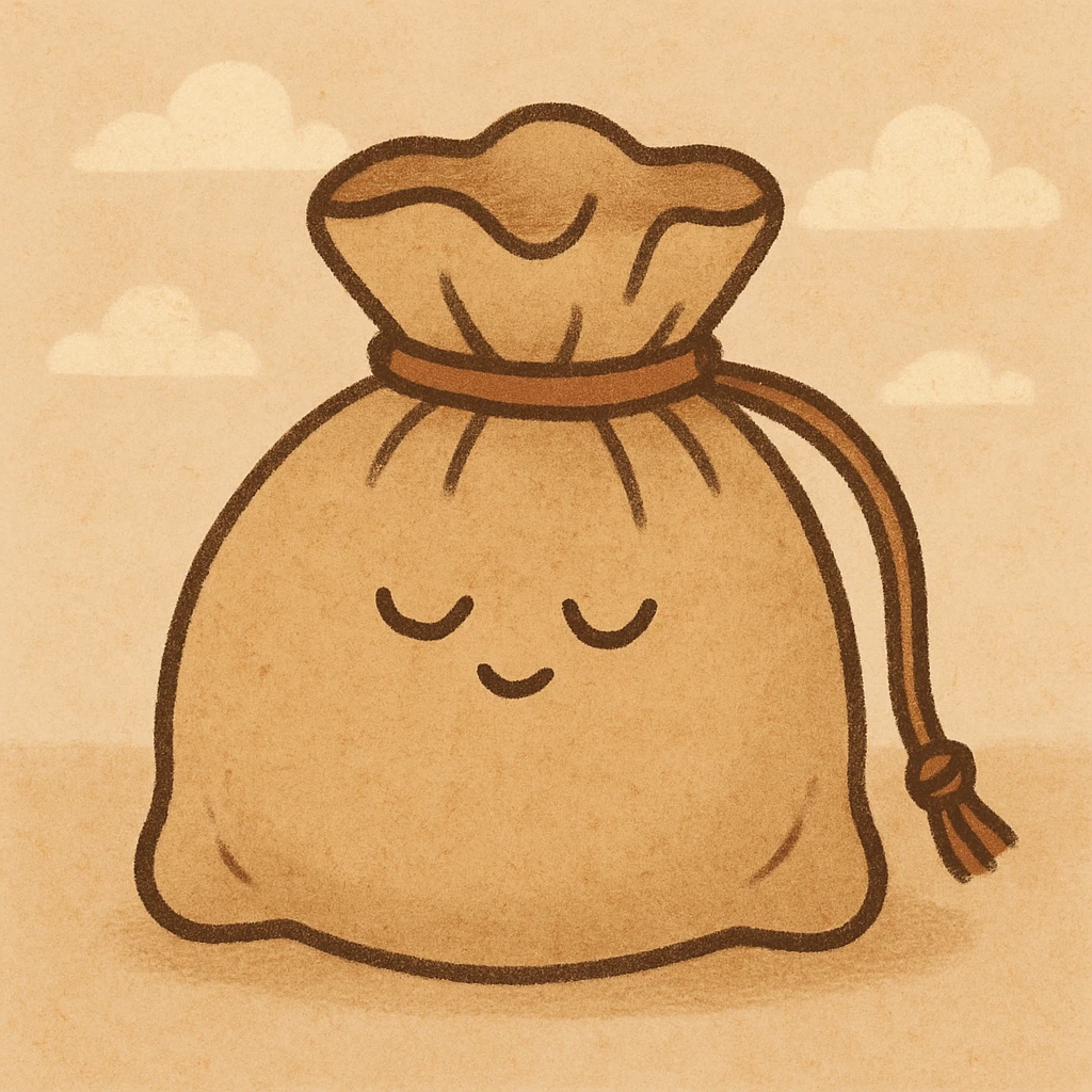 a simple beige pouch, soft fabric, drawstring, minimal details, neutral background emoji