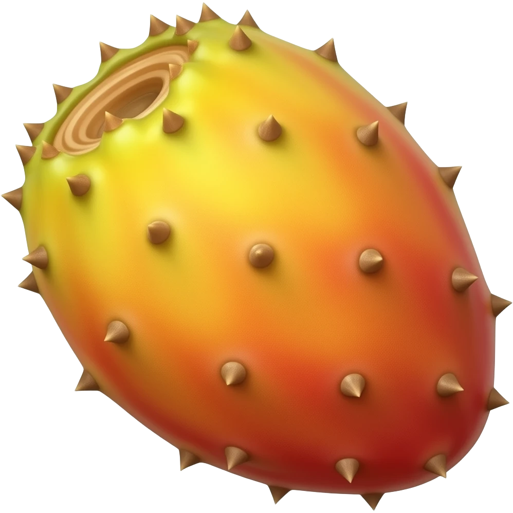 Make a stylised vector graphic illustration art yellow orange red slightly oval and irregularly shaped prickly pear fruit slightly angled slightly bumpy skin with every thorn having multiple tiny narrow mini needles emoji