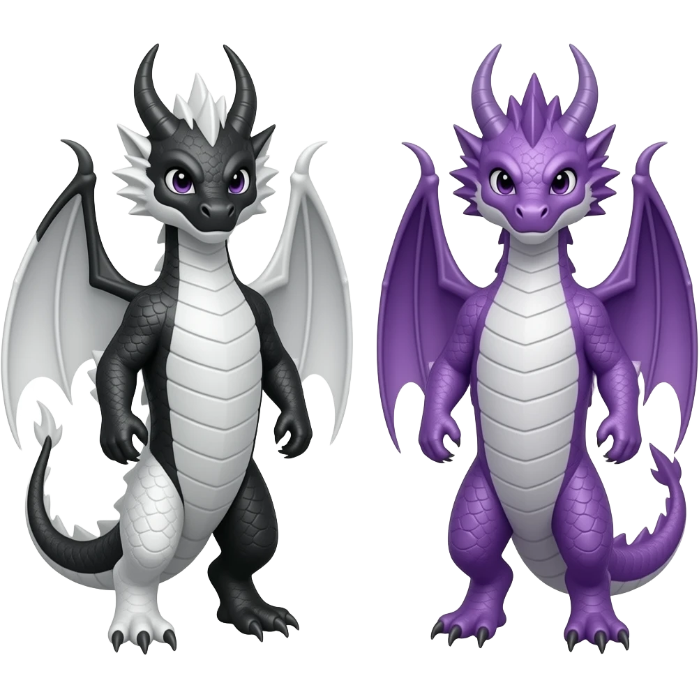 White/black how to train ur dragon. Next to a white and purple dragon from how to train ur dragon emoji