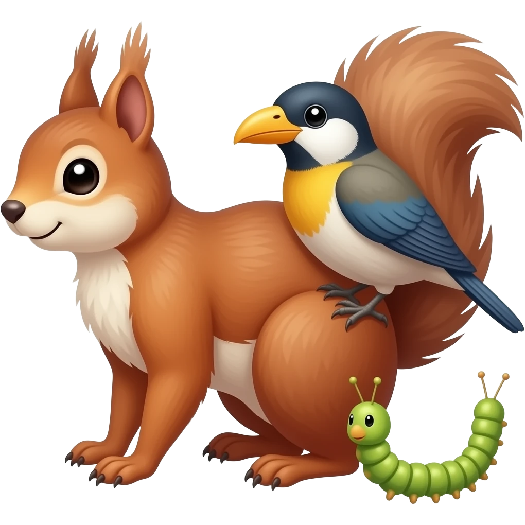 Squirrel, bird, and caterpillar emoji
