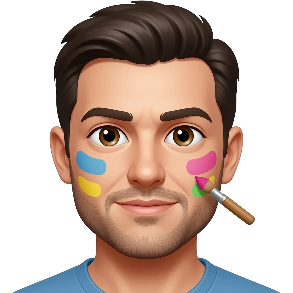 Man painting his face , closeup bust size emoji